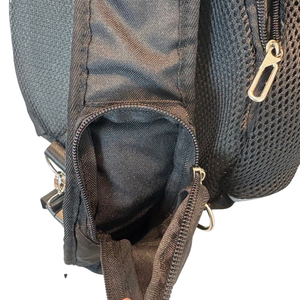 Black Sling Backpack Single Strap Crossbody Bag Reflective Trim Travel Daypack - Picture 10 of 10